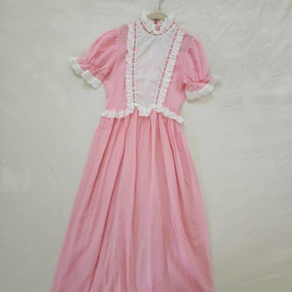 Vintage Semi-Sheer Pink Swiss Dot Maxi Dress kids 8/10